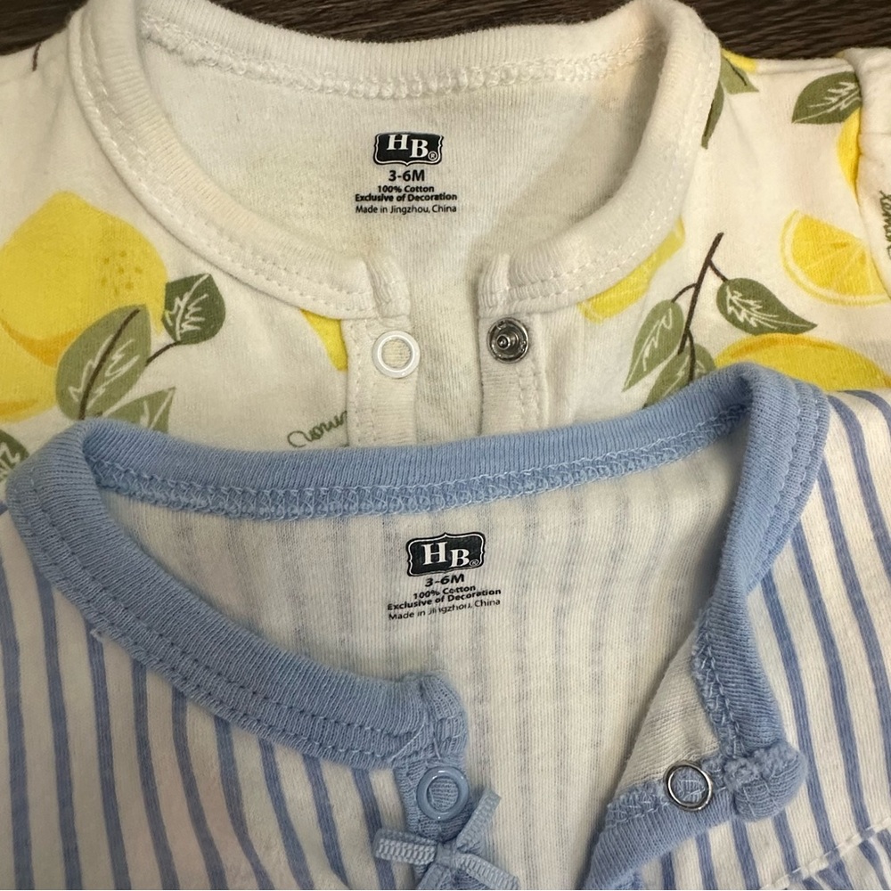 Hudson Baby Bubble Romper Set Lemon Print and Blue Stripes Baby Girl 3-6 Months - Picture 3 of 4